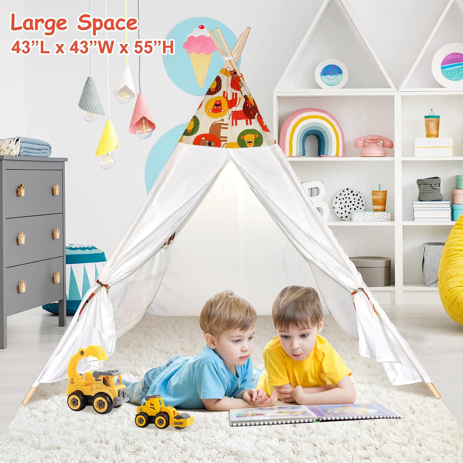 Uр Tо 40% оƒƒ YYDeek Indoor Children Play Tents for Toddlers 3-6 Years Old, Play Tents with Wooden Frame for Boys and Girls, Princess Teepee Tents for Kids (Color Lion)