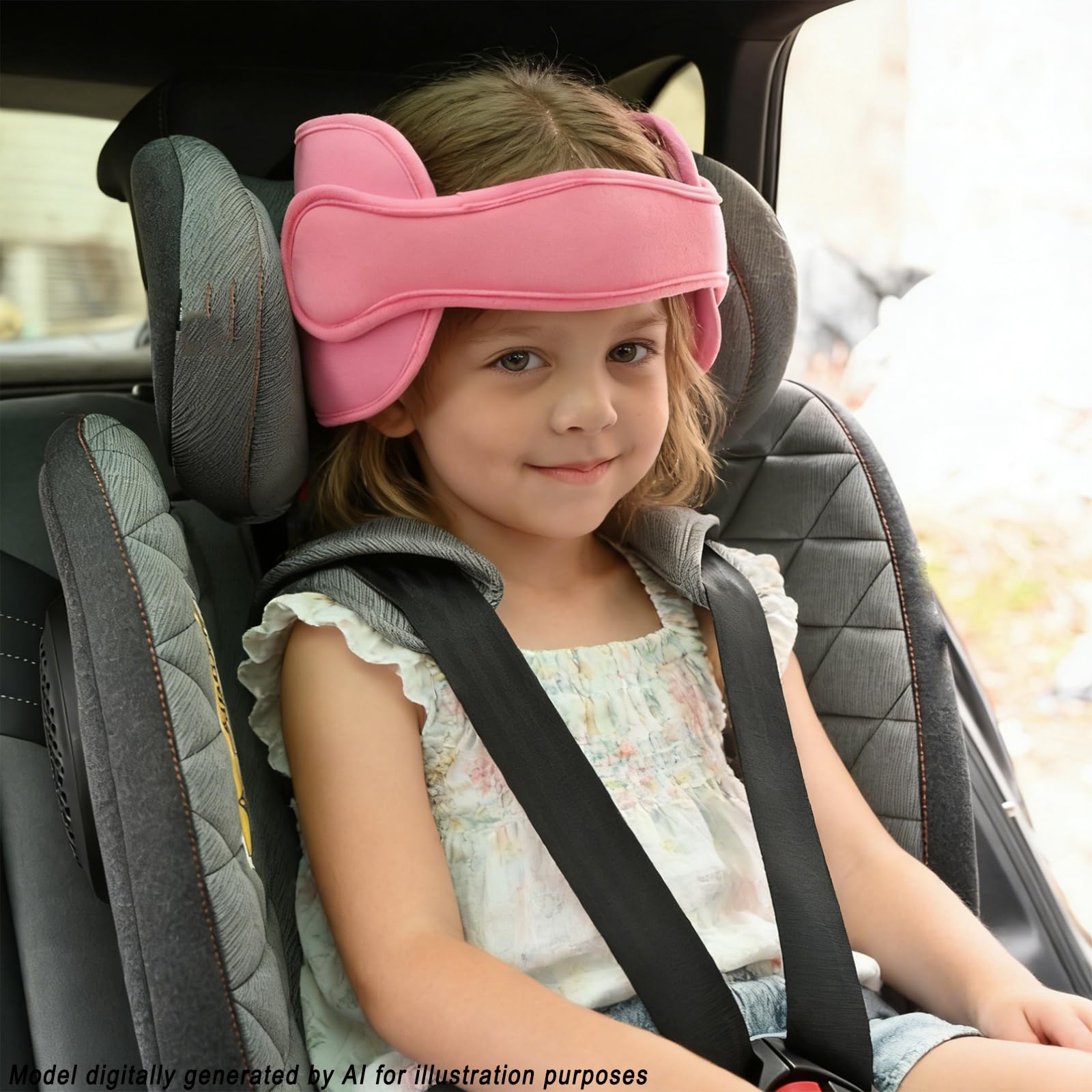 Support de tête de siège auto pour enfant – Bande de soutien de la tête pour les tout-petits, les bébés, les voyages, aide à la sieste – Rose