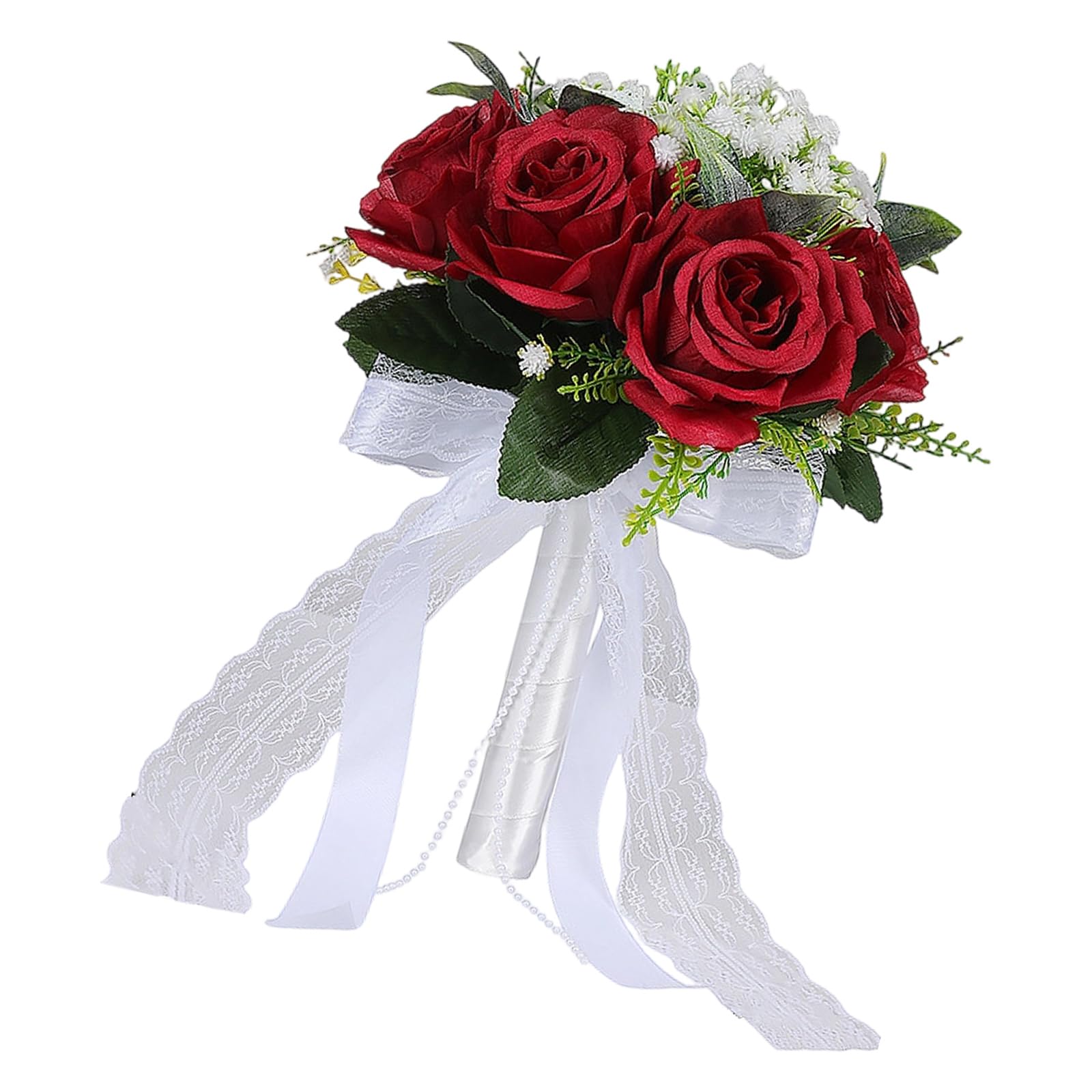 Kaeltsyn Artificial White Rose Bouquet Bridal Arrangement for Wedding Keepsakes Elegant Artificial Rose Bouquet with Flexible Stalks White Shade