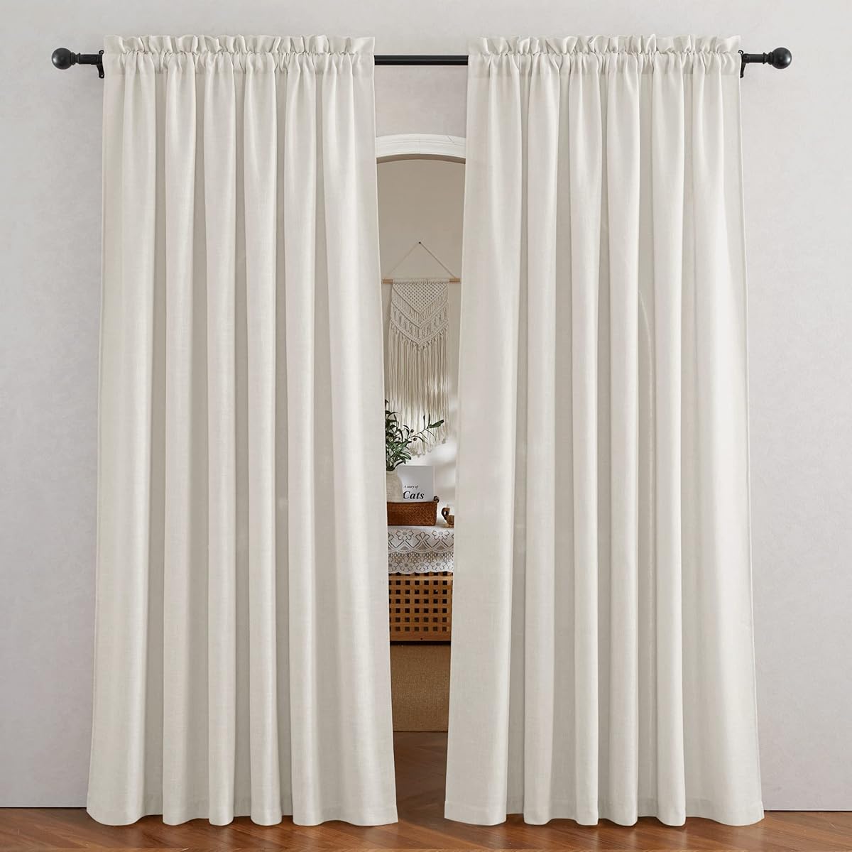 RYB HOME Linen Textured Sheer Curtains 84 inches Long, Privacy Semi-Transparent Sheer Window Curtains for Living Room Bathroom French Door, Linen, W 70 x L 84 inch, 1 Pair