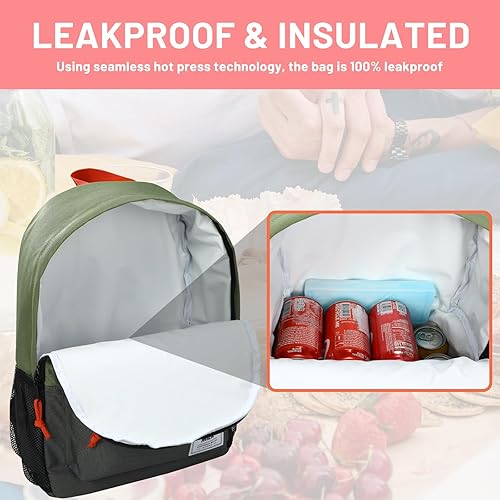 Miniatura 2 de MIER Mochila térmica térmica pequeña, a prueba de fugas, ligera, linda para el trabajo, picnic, camping, viajes de un día al parque, 15 L