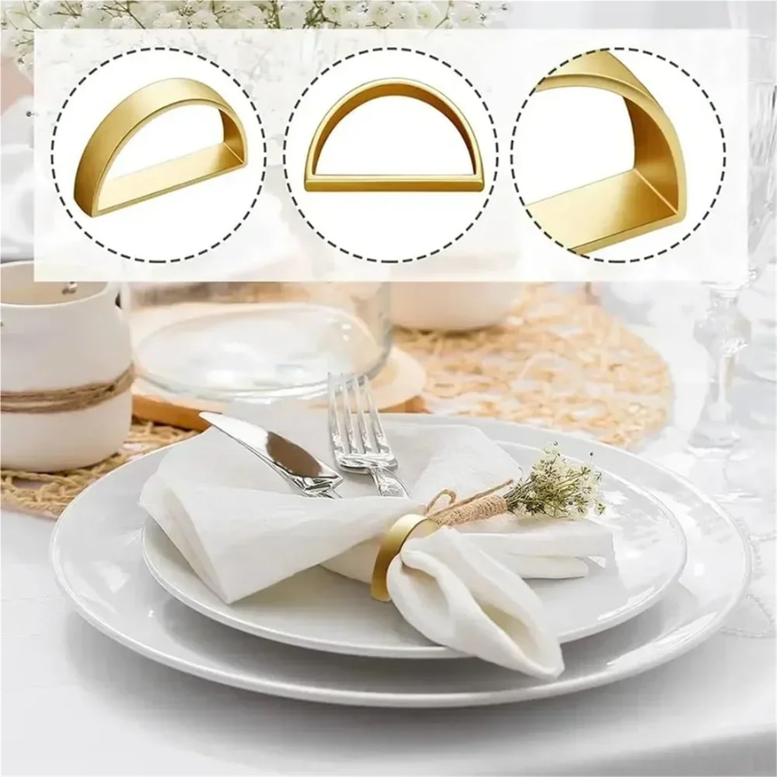 Ronds de Serviette décoratifs, Ronds de Serviette 40 pièces dorés 1,37x0,98 Pouces