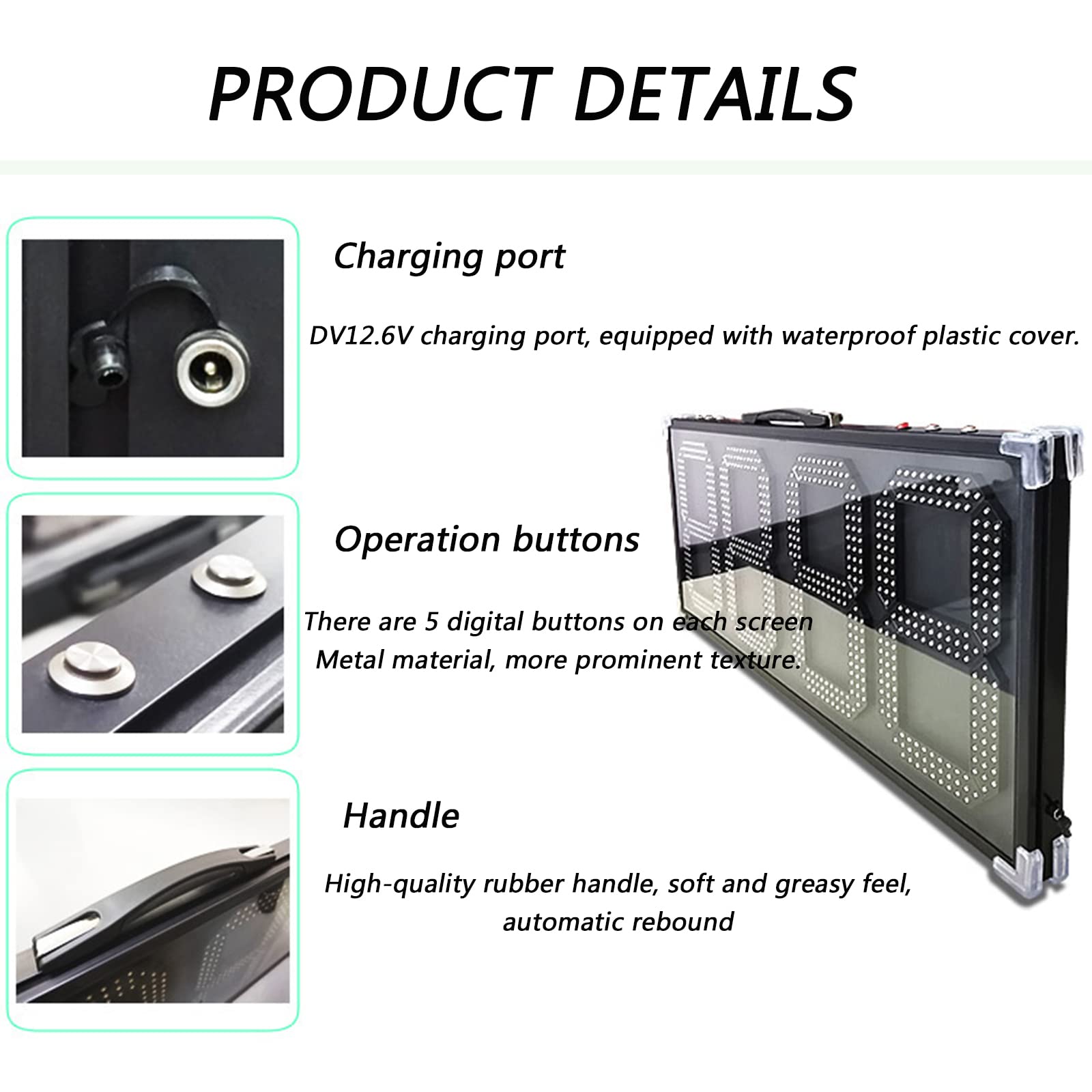 Tablica zastępcza sędziego LED, elektroniczny wyświetlacz czasu urazu na mecze piłki nożnej, wodoodporna, wbudowana bateria, 60 cm, idealny sprzęt piłkarski do zmiany gracza