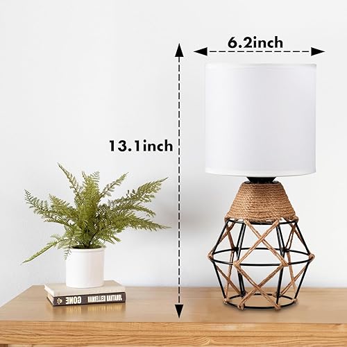 Miniatura 3 de Hamilyeah Lámpara bohemia, lámpara de mesa tejida para mesita de noche con interruptor de encendidoapagado, lámpara de dormitorio con pantalla de