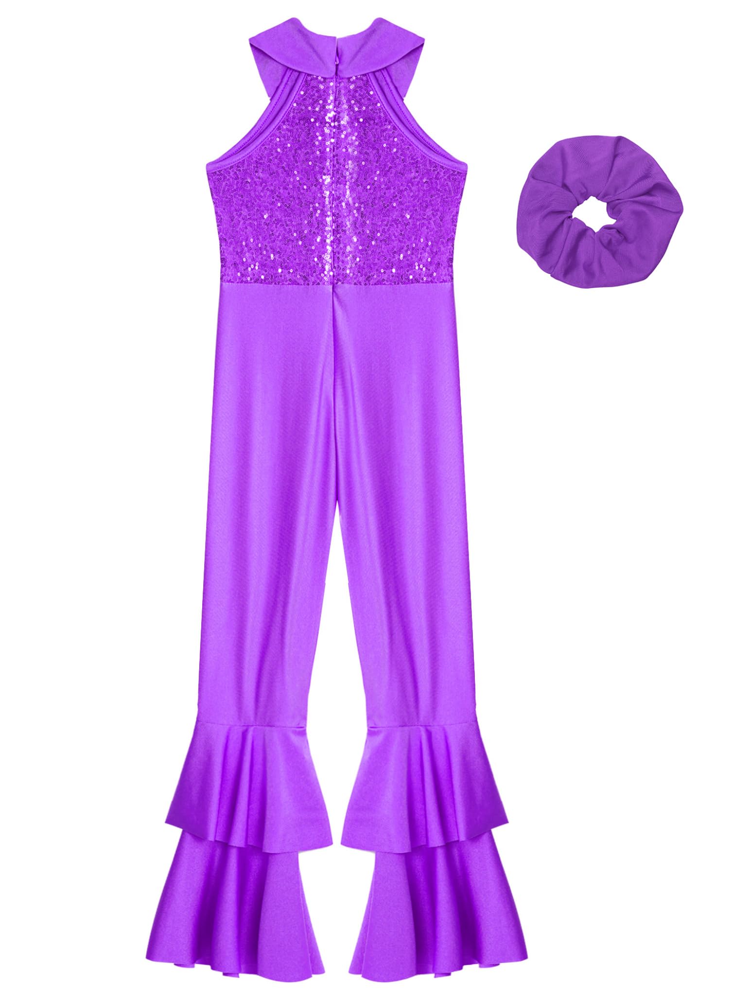 Costume De Danse Pour Petites Filles Combinaison Disco Pailletée Années 70 80 Pantalon Large Avec Élastique À Cheveux Tenue De Spectacle Et Performance Pour