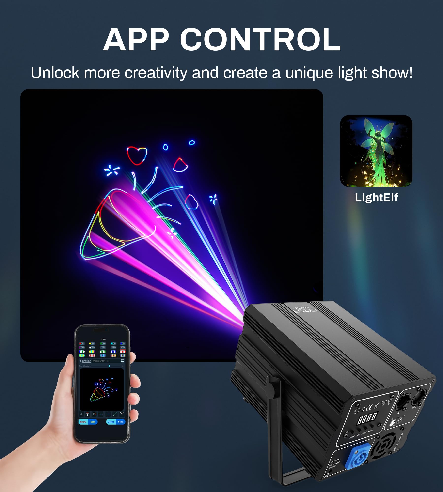 EYTSE DJ Laser Light with App Control, 3D Animation Party Lights, DMX512/Sound Activated/Remote Control, Laser Light Show Projector Ideal for Stage, Clubs, Home Parties, Birthdays
