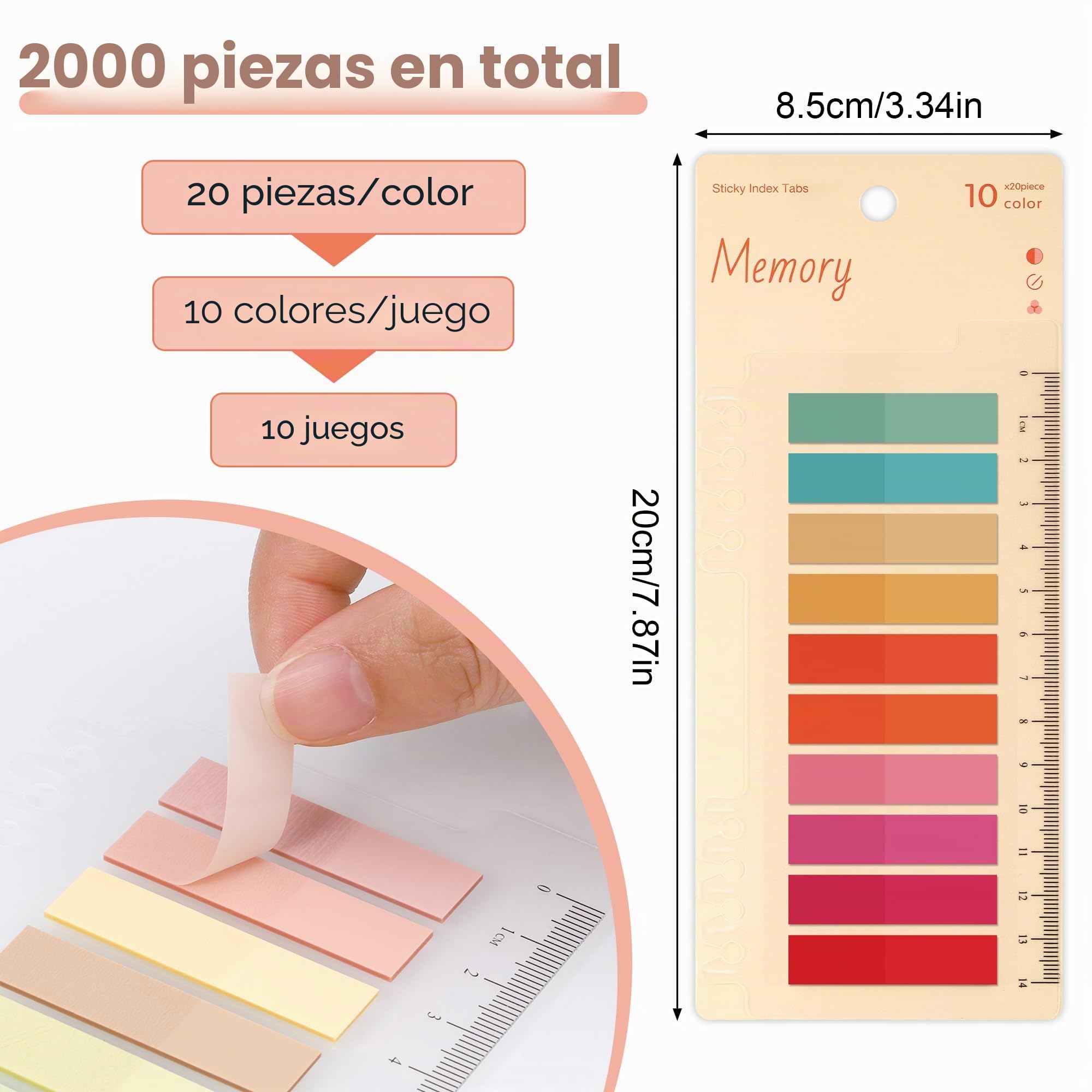 JIANTA 2000 Piezas Indices Adhesivos, Marcadores Adhesivos con Regla, Marcadores Transparentes para Marcar Hojas Informes Libros, Pestañas de Índice para Notas Página, Oficina, Hogar