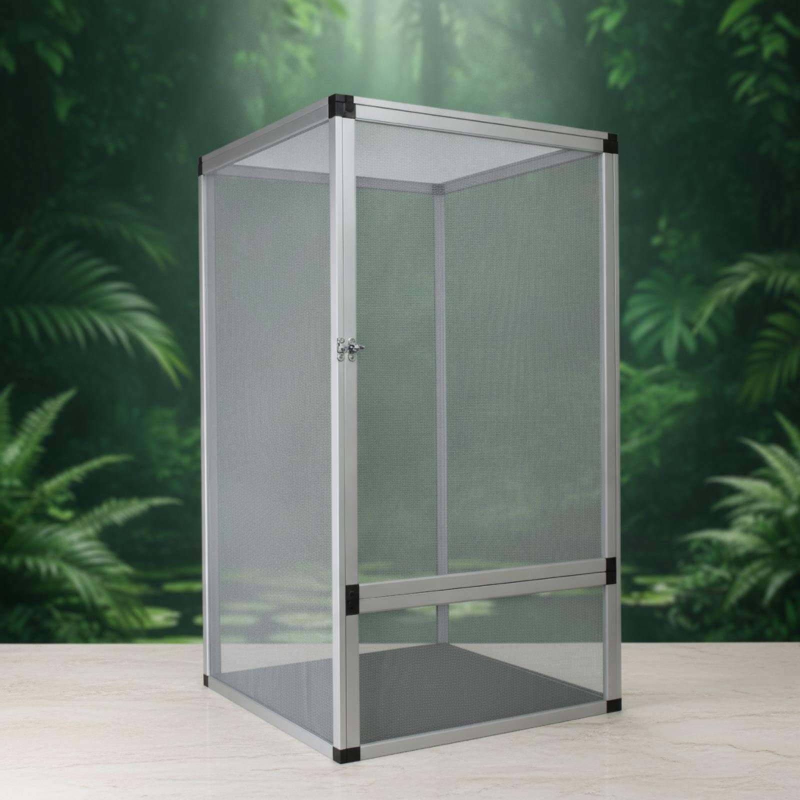 Terrario de Reptiles en Aluminio Jaula Acuario Vivario Diseño de Malla en Cuatro Lados para Aireación y Control de, Array, Plateado, Puerta De Malla Plateada 42 42 66cm
