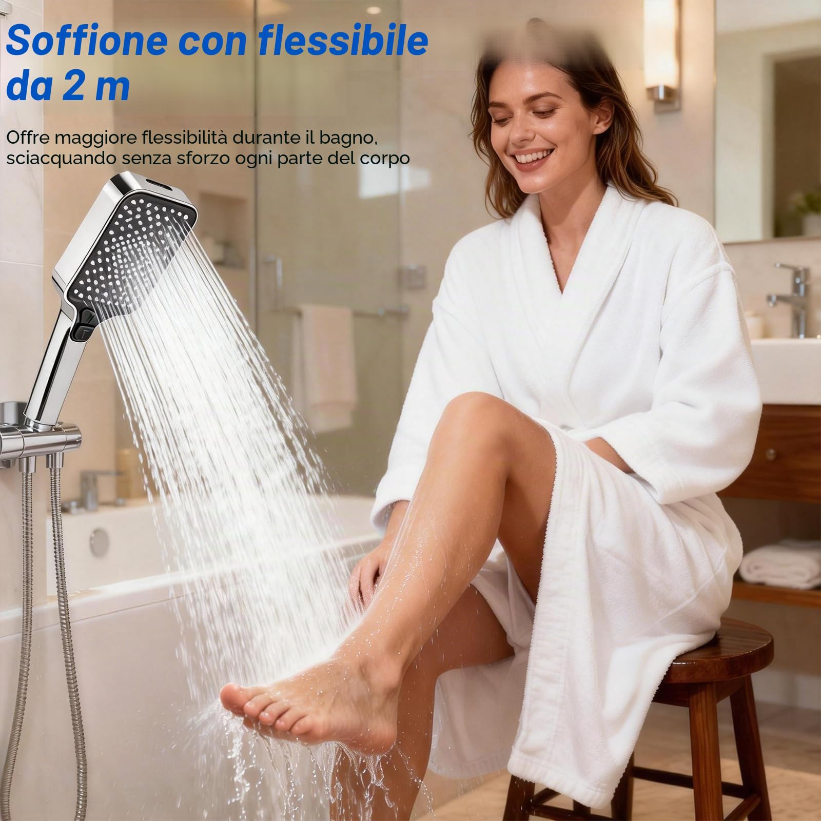 Soffione Doccia Anticalcare, Doccino per Doccia Alta Pressione, 4 Funzioni Getto, Telefono Doccia Universale Con Tubo Doccia 2m, Facile Da Installare
