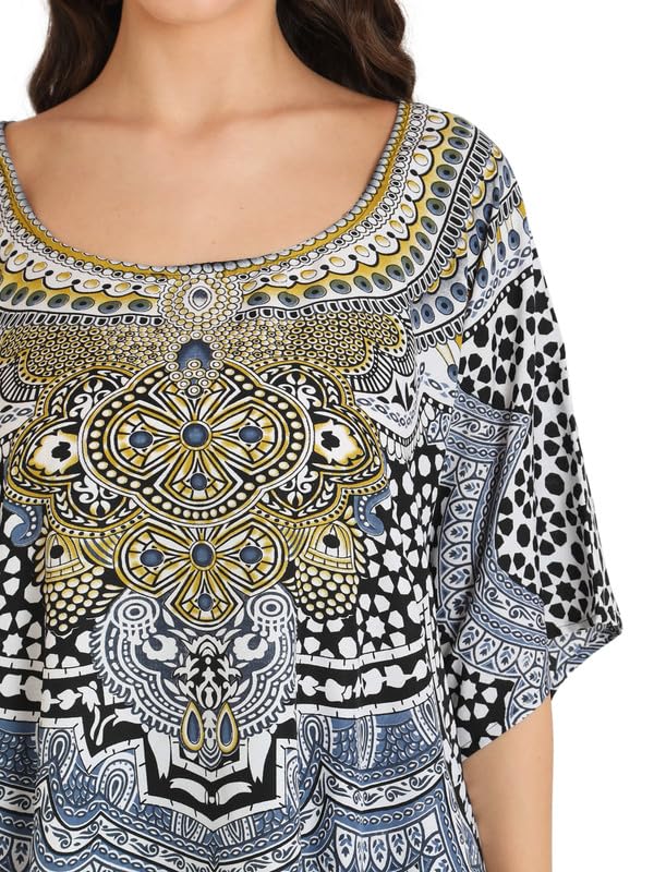 Image of Miss Lavish London Black Kaftan Dresses for Women V Neck Batwing Sleeve Beach Vacation Bikini Swimsuit Cover Ups Loungewear for Summer,Pockets on Both Sides, Resort Wear & Cruise Coverup- Black-M