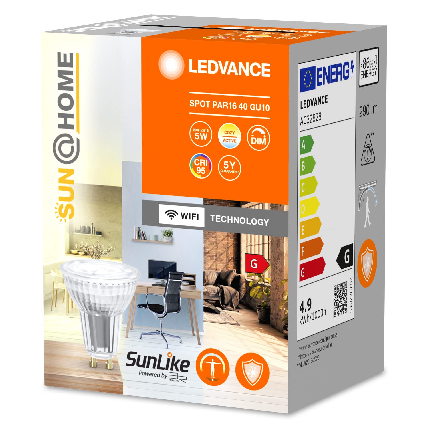 Ledvance SUN@HOME LED Lampe GU10 mit 4,9W ersetzt 40W, 268Lm, Sonnenlicht bis Kaminfeuer(2200-5000K), CRI95, Smarte WIFI Leuchte per Alexa, google,App steuerbar, 4er-Pack, Tunable Weiss, 4058075575783