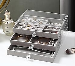 Jewelry Organiser Box with Transparent Drawer, Ring Display Tray, Velvet Storage Case for Necklaces, Jhumkas, Earrings, Bracelet