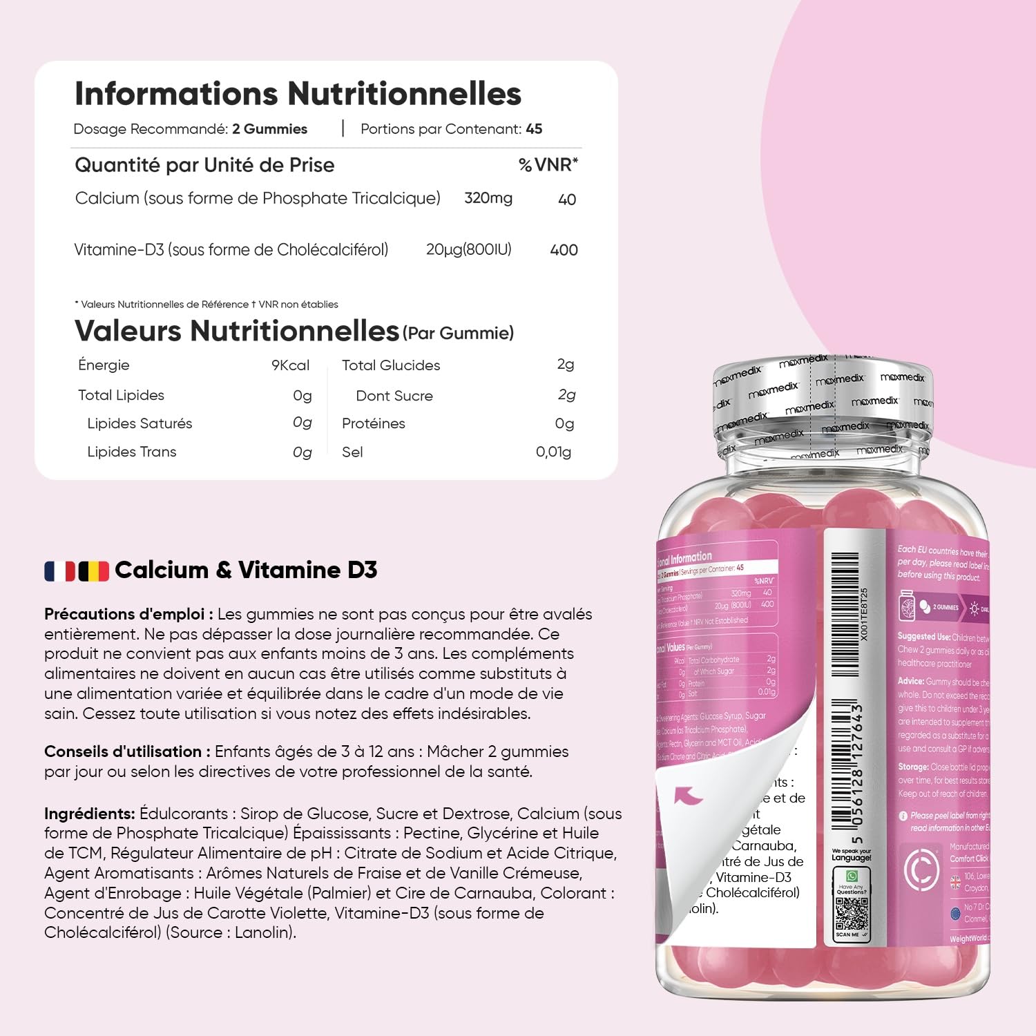 Vitamine Enfant Gummies dès 3 Ans - Multivitamines avec Oméga 3 6 9, Fer avec Vitamine C & Calcium et Vitamine D Enfant Gummies