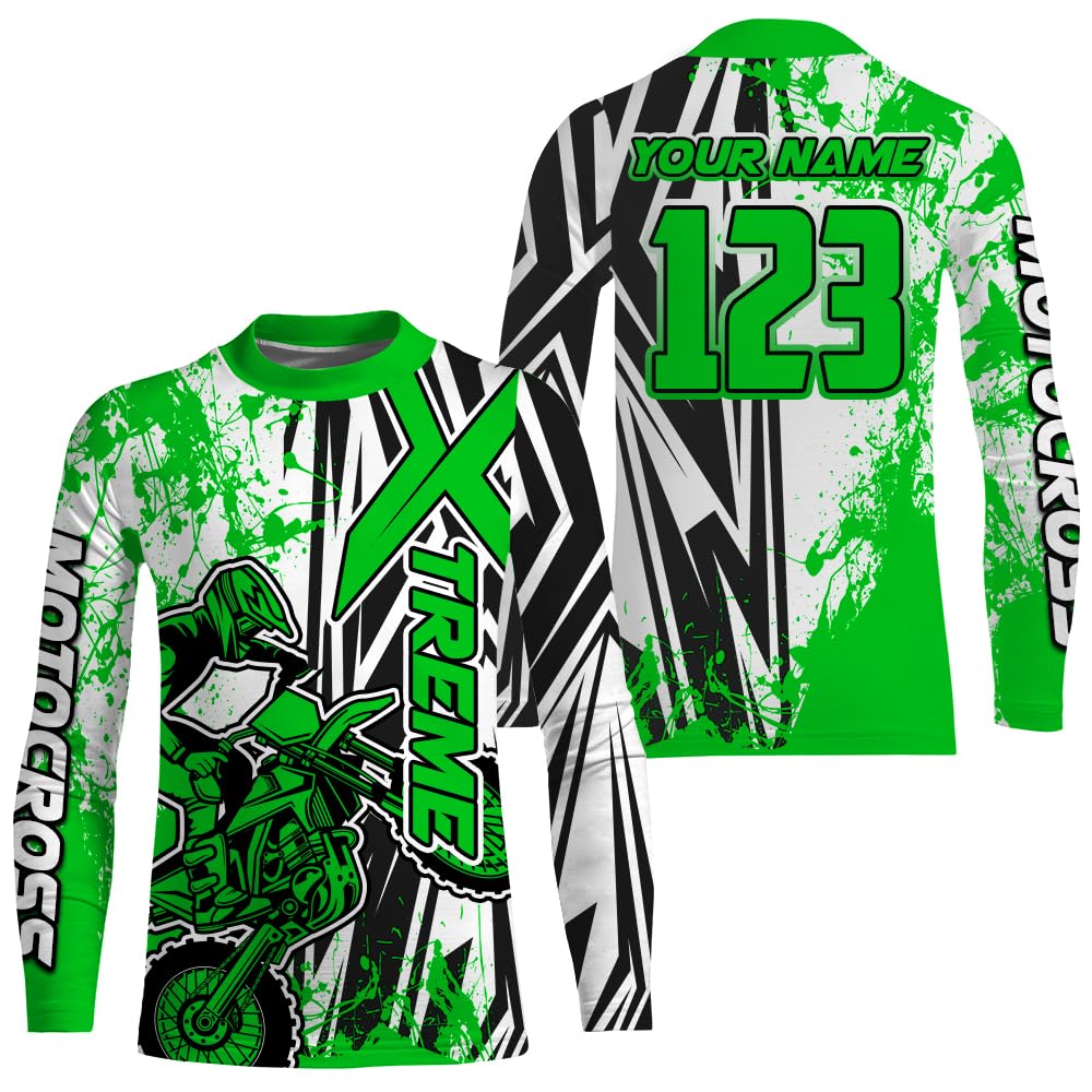 PIONAMZIOZ Personalized Motocross Jersey Kids Adult Upf30+ Dirt Bike Jersey Youth Off-Road Jersey MX Jersey Men Women (US, Alpha, Small, 5X-Large, Regular, Regular, Green)