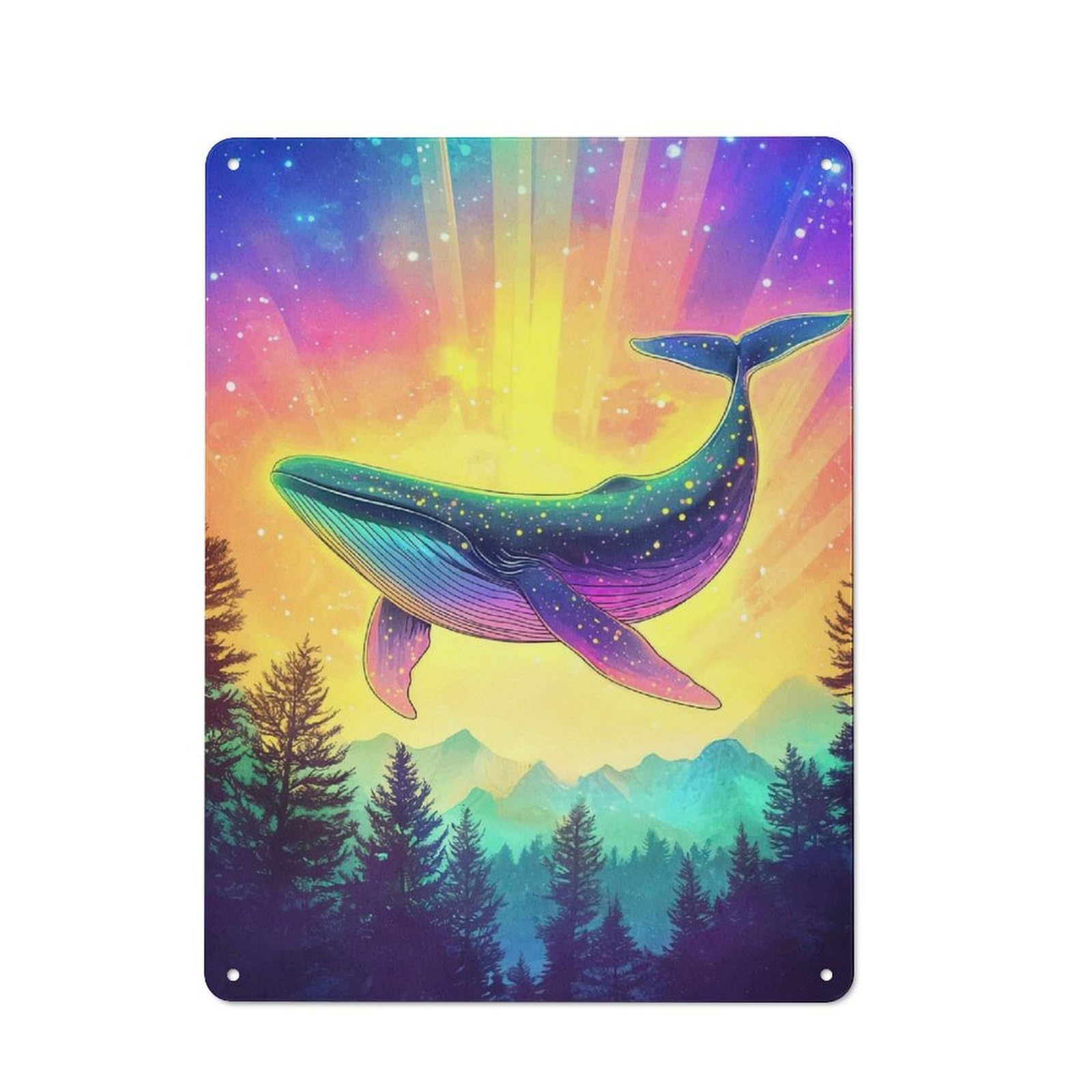 Junmoney Cosmic Whale-1 Metal Wall Sign 40X30cm Featuring Cosmic Whale For Café Or Restaurant, For Vintage Wall Decor Fans, For Metal Sign Collectors