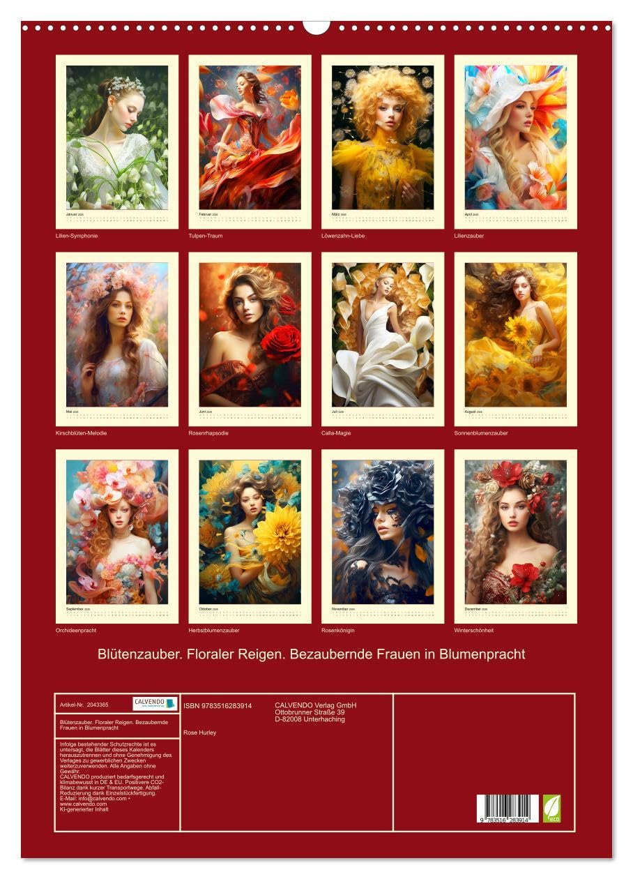 Blütenzauber. Floraler Reigen. Bezaubernde Frauen in Blumenpracht (Wandkalender 2026 DIN A2 hoch), CALVENDO Monatskalender: Blumenmädchen: Eine Ode an die Naturschönheit (CALVENDO Menschen)