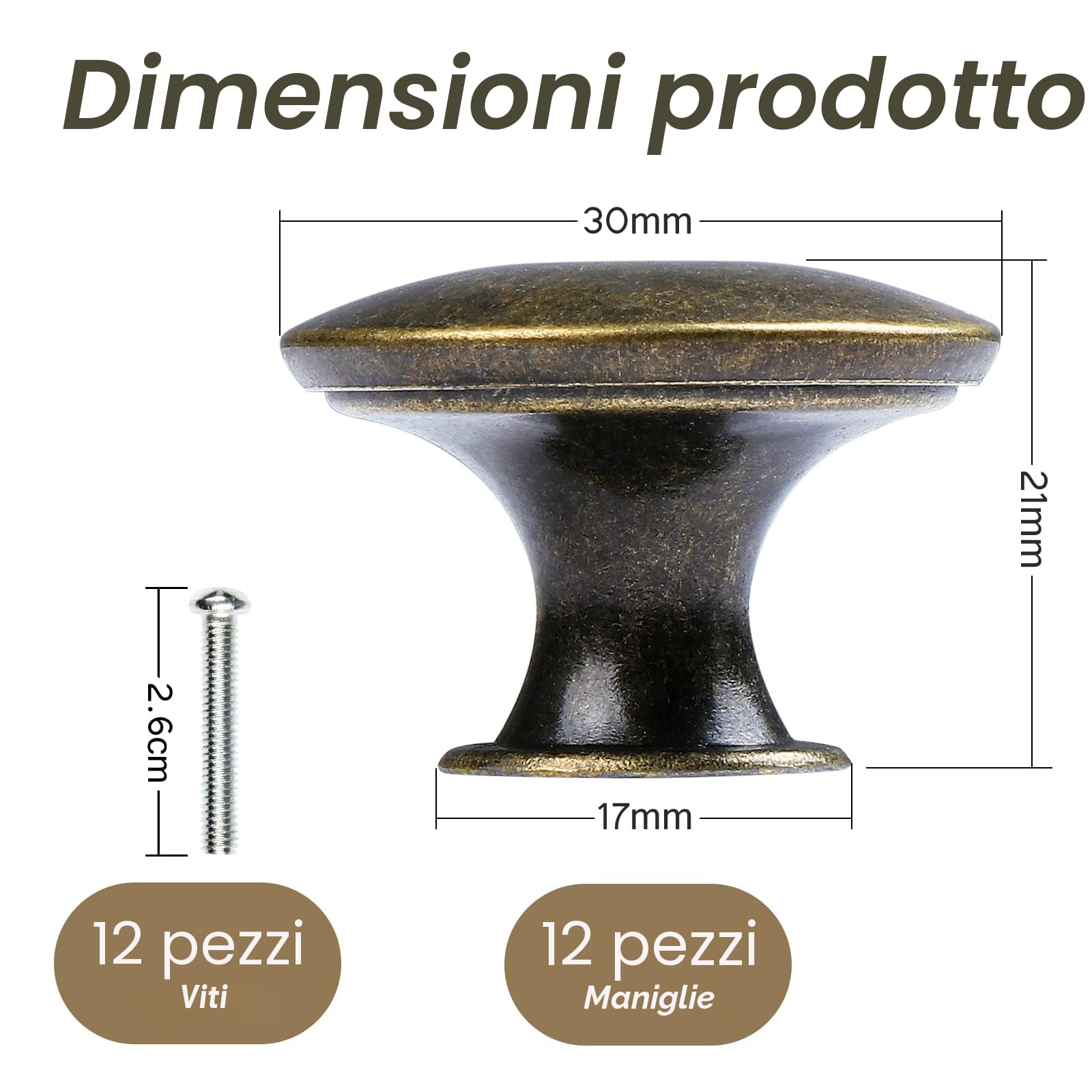 Pomelli per armadietti vintage 30 mm bronzo TsunNee