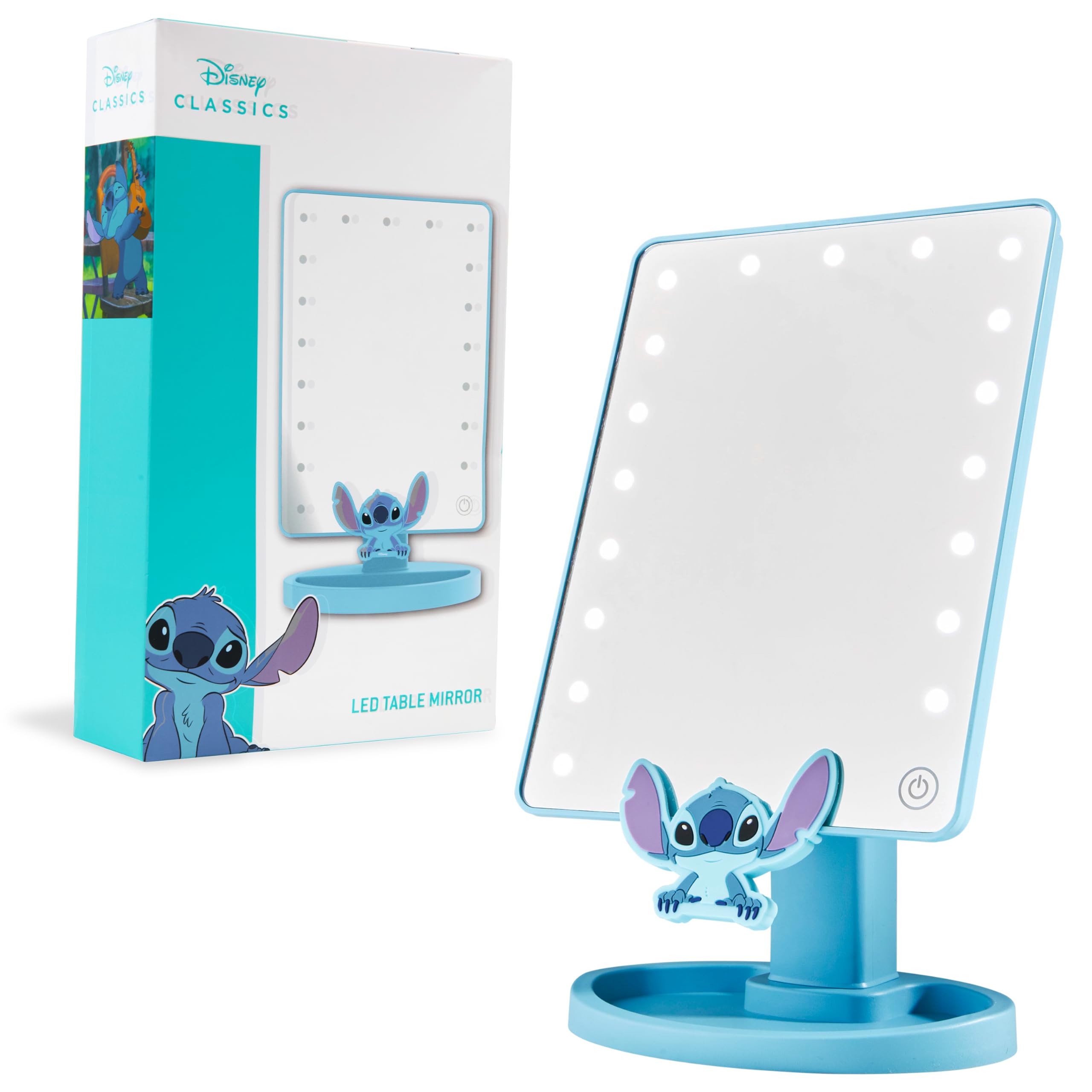 Disney Stitch LED Table Mirror with Storage Tray - Gift for Women (Blue)