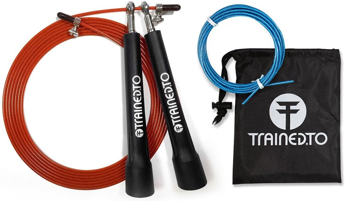 TrainedTo Speed Skipping Rope w/Bonus Replacement Cable Adjustable to All Heights - Ideal for CrossFit and Boxing