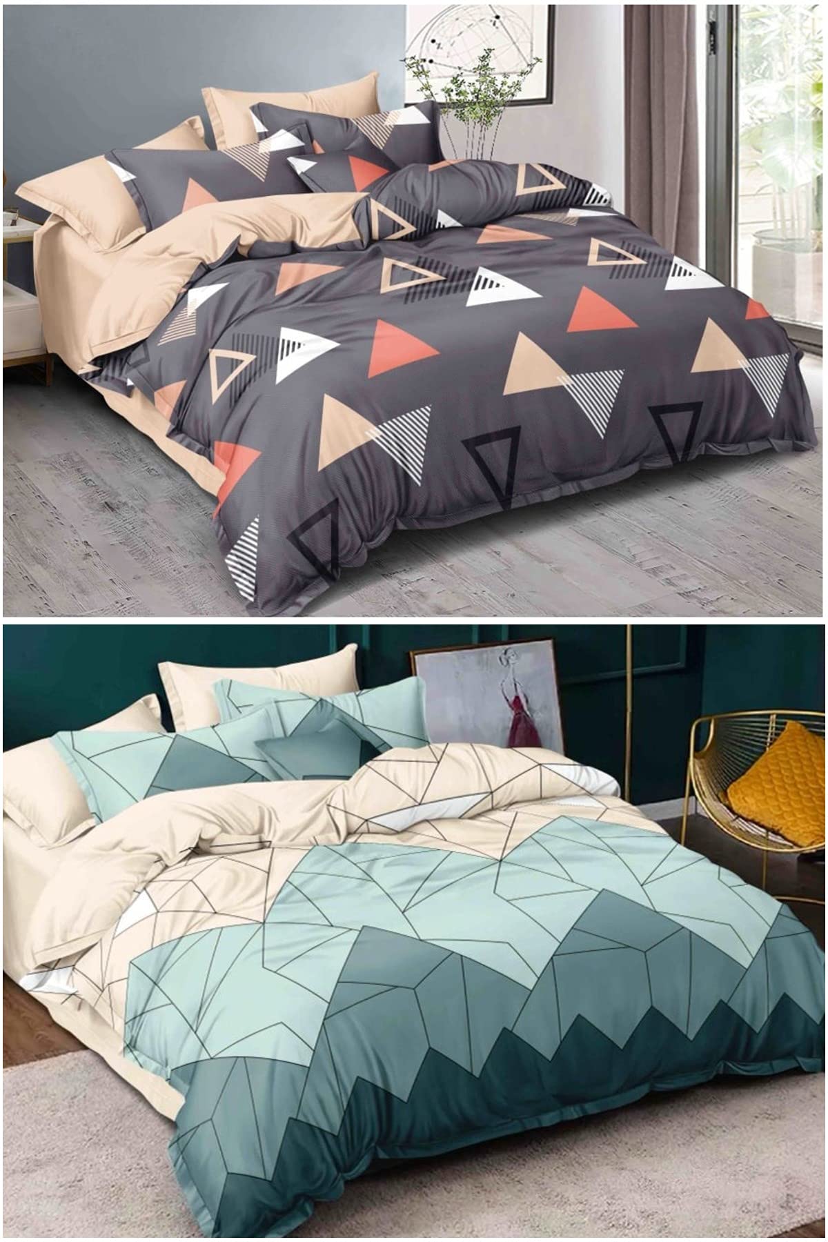 CHHILAKIYA 6D Microfiber 182 TC King Size Double Bedsheet Combo Pack Of 2 Along With 4 Pillow Covers (Multi_7) (Multicolor 8)