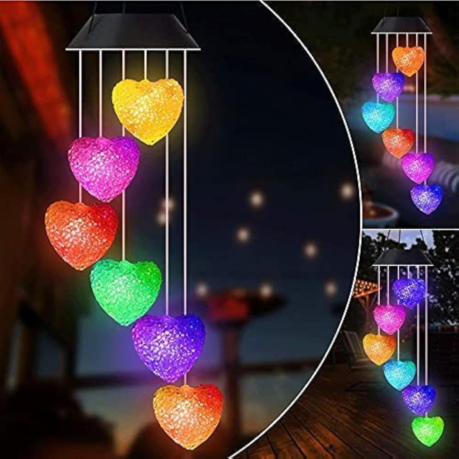 Natchcart Plastic Decorative Hanging Solar Wind Chimes, Led Color Changing Outdoor Indoor Waterproof Wind Mobile Lights For Balcony, Garden Decor, Great Gift Ideas (Heart), Multi Color-image-17
