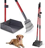 Bamda Long Handle Pooper Scooper Set - Rust-Proof Stainless Steel Rake & Tray, Heavy Duty Pet Waste Remover for Dogs on Yard Grass Gravel (Up to 37.8")