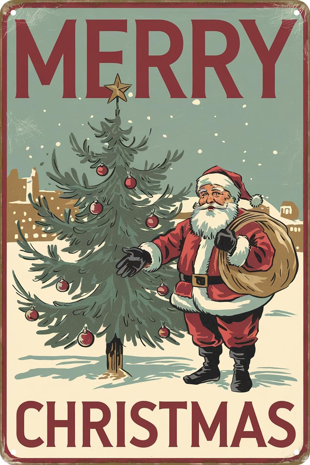SMAZDFXX Merry Christmas Funny Retro Metal Tin Sign Christmas Wall Art Decor Plaque For Living Room Club Cafe Bar Pub Man Cave Accessories Poster 8"x12"