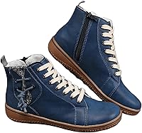 Vista 34 de Ladmiple Botas de tobillo para mujer, sin tacón, casual, con cremallera lateral, botas cortas vaqueras occidentales, zapatos para caminar