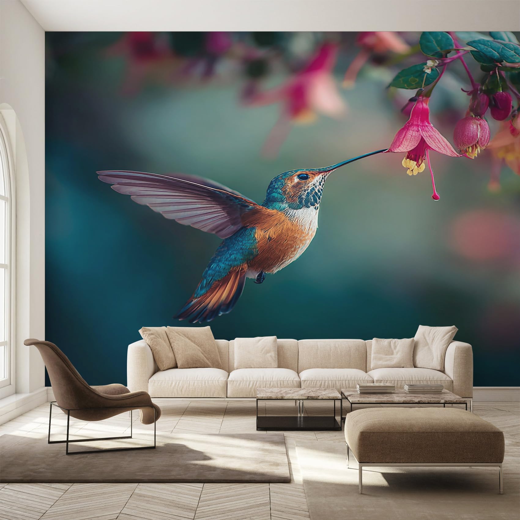 Papier peint panoramique colibri rose 450x315 cm fresque murale intissé pour salon