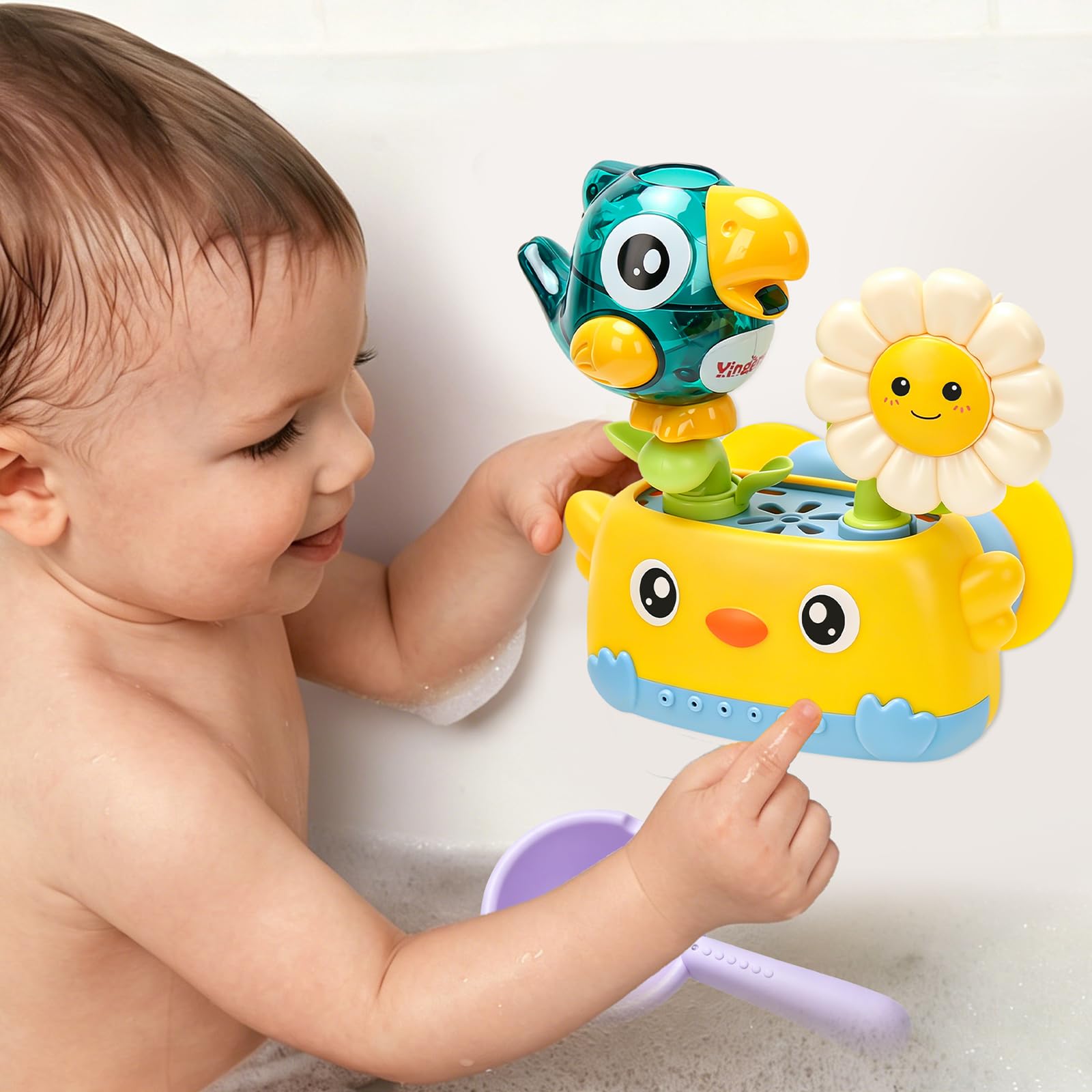 Bath Toys for Kids Baby Waterwheel Bathtub Toy , Manual Bird & Flower Waterfall Shower Toy for Kids, Interactive Bathtub Toy with Suction Cup, Shower Fun for Bath Time - Great for Boys, Girls — view 7