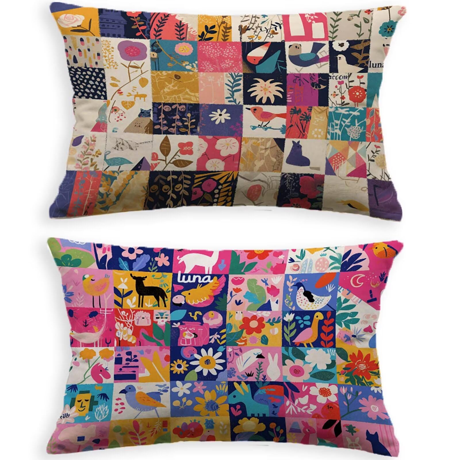 Housses de coussin de jardin 40x80cm toile lin déperlante de style treillis