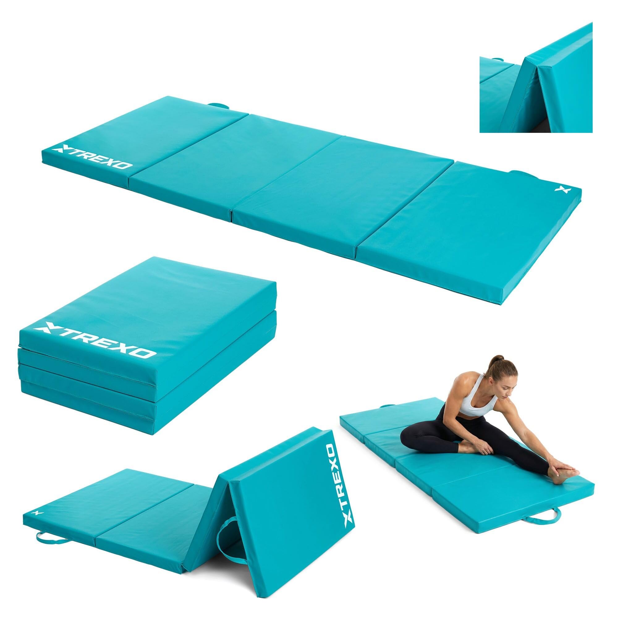 TREXO Tapis de gymnastique pliable - Tapis d'entraînement portable avec poignée, mousse EPE et revêtement en cuir synthétique
