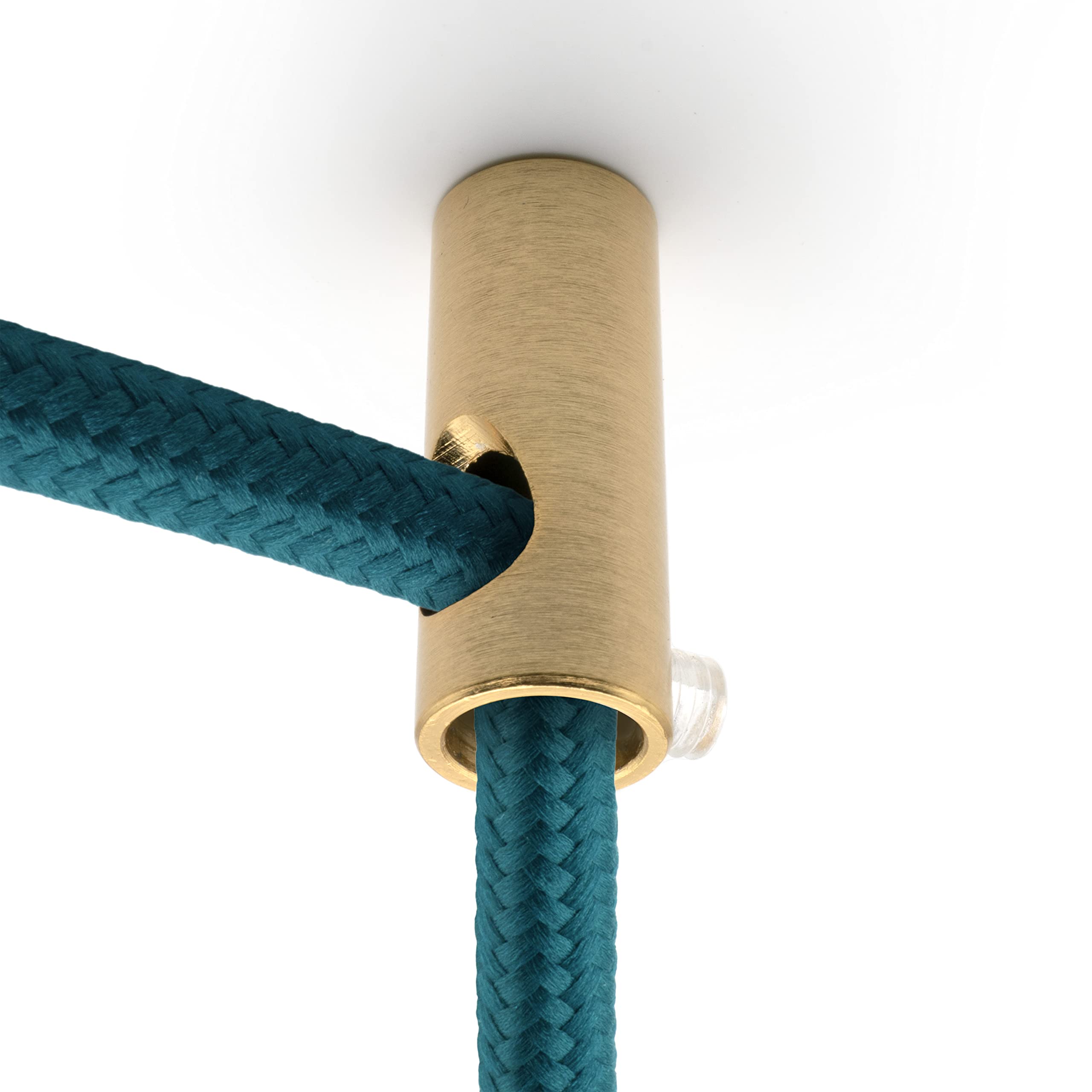 Amarcords - 2 Descentralizadores gancho verticales y prensacables de aluminio con ajuste de cable visible, para lámparas abatibles verticales y suspensiones. Color ORO