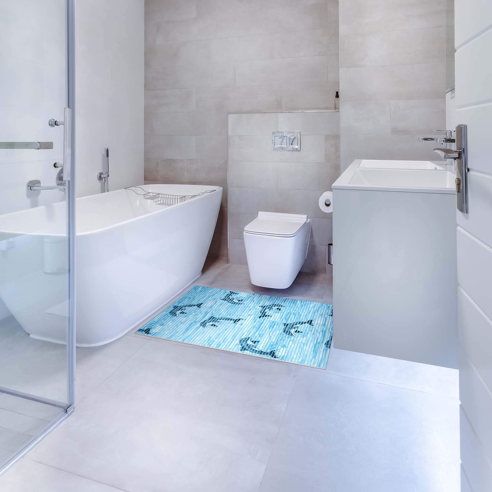 ANRO Weichschaummatte Badematte Bad Dusche WC Vorleger Teppich Antirutsch Badläufer Delfine Blau 500x65cm