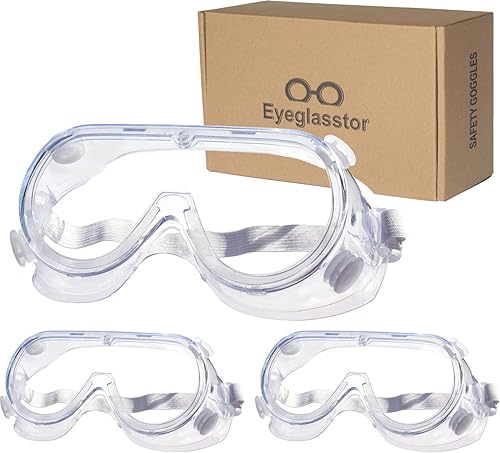 Miniatura 1 de Eyeglasstor Paquete de 3 gafas de seguridad antivaho ajustables para protección ocular contra salpicaduras ajustables para laboratorios,