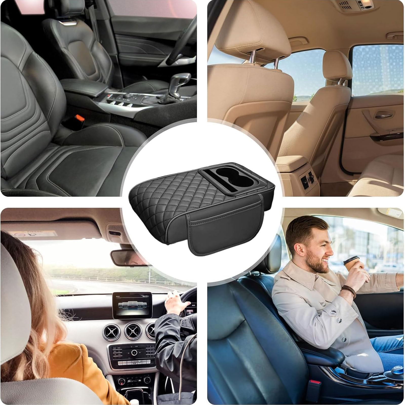 Cuscino Bracciolo Auto per Alfa Romeo Giulietta (Type 940) 2015-2020, Impermeabile Copri Bracciolo Auto con Porta Fazzoletti,C