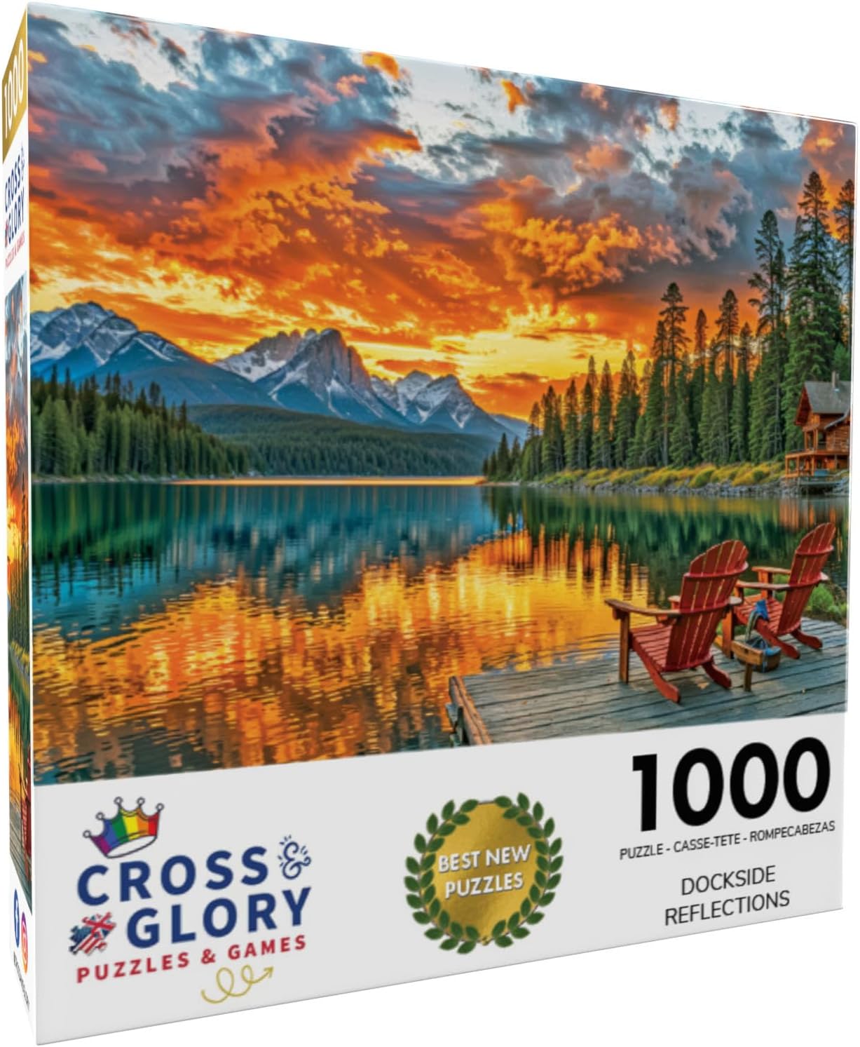 Cross & Glory - Dockside Reflections - 1000 Piece Jigsaw Puzzle for Adults | Tranquil Sunset Lake Scene | Challenging Puzzle for Adults | Eco-Friendly Materials for Nature Lovers