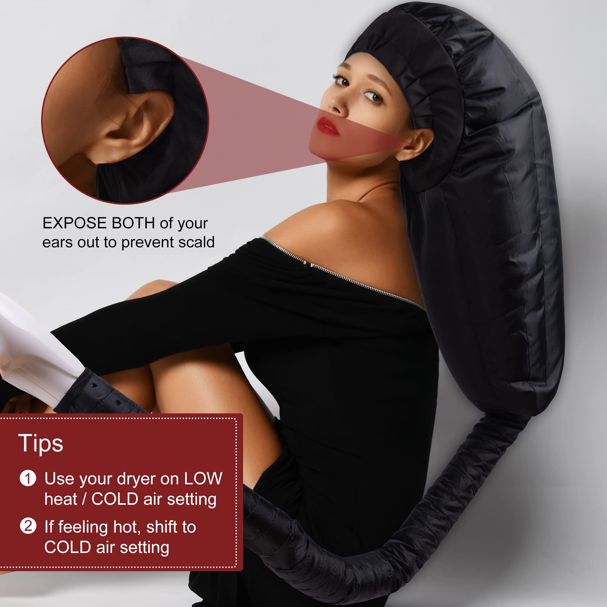 Accesorio para secador de pelo para mujer: gorra de acondicionamiento profundo ajustable extra grande para cabello rizado natural, uso doméstico (negro) 4