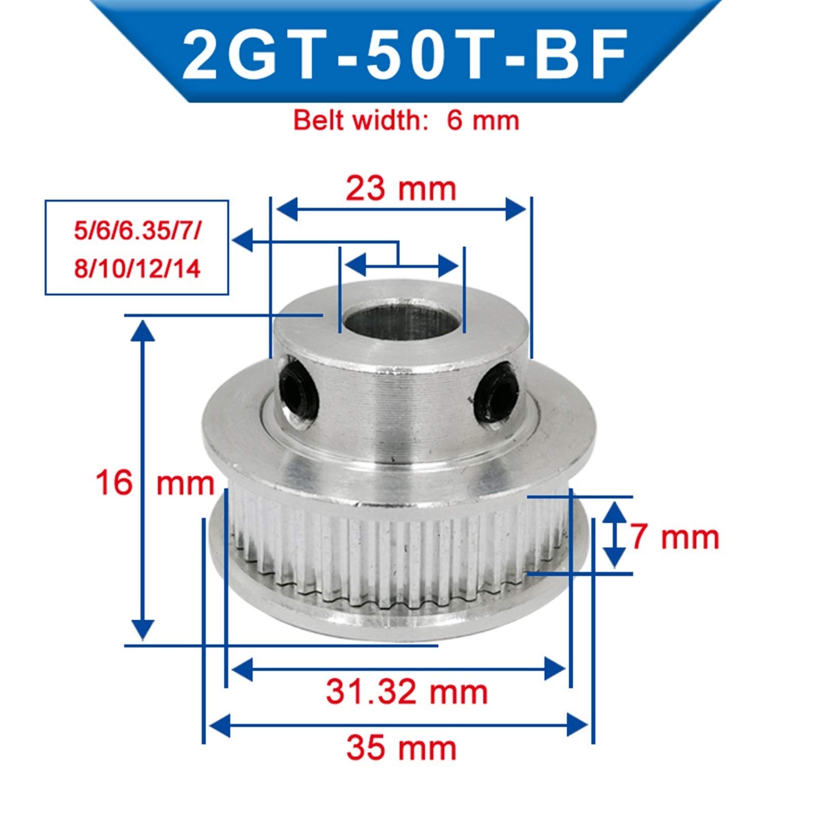 GT2 50T Zahnriemenscheibe, 5 mm Bohrung, 2 mm Teilung, Synchronrad for 10 mm breiten Riemen for 3D-Drucker (Nr. 1046)(Bore: 10mm,Tooth width: 7mm GT2 50T Zahnriemenscheibe, 5 mm Bohrung, 2 mm Teilung, Synchronrad for 10 mm breiten Riemen for 3D-Drucker (Nr. 1046)(Bore: 10mm,Tooth width: 7mm