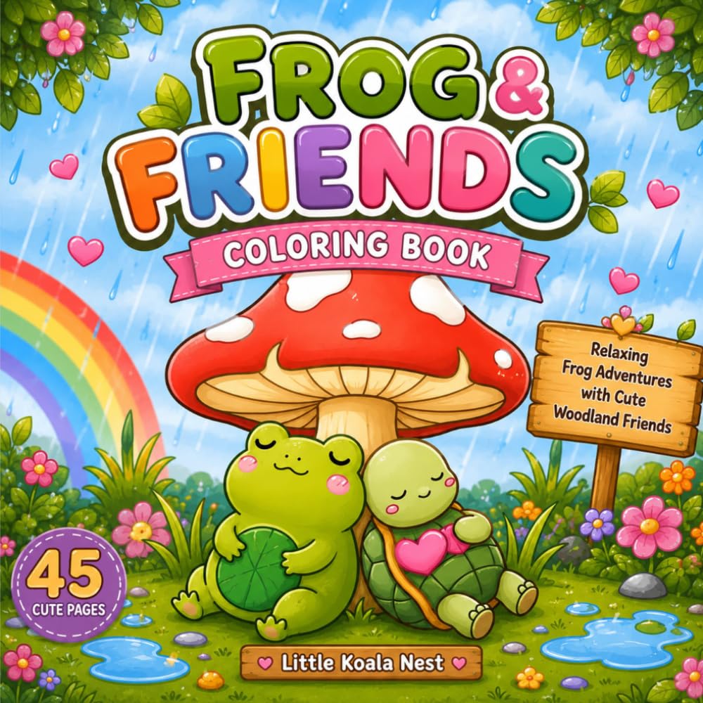 Frog & Friends Coloring Book: Relaxing Frog Adventures with Cute Woodland Friends