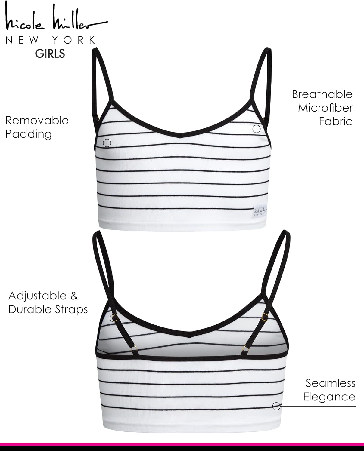 Nicole Miller Girls Training Bra - 3 Pack/6 Pack Seamless Padded Bralette Underwear for Girls with Removable Pads (S-XL)