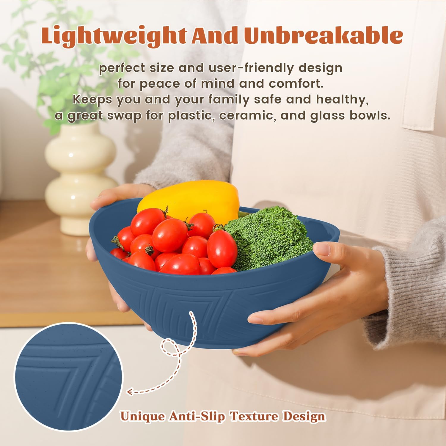 Homienly Wheat Straw Bowl Set of 6-60 OZ Large Salad Bowls,Microwave and Dishwasher Safe Bowl Set, Alternative for Plastic Bowls for Serving Soup,Popcorn Bowl for Kitchen - Blue - Image 4