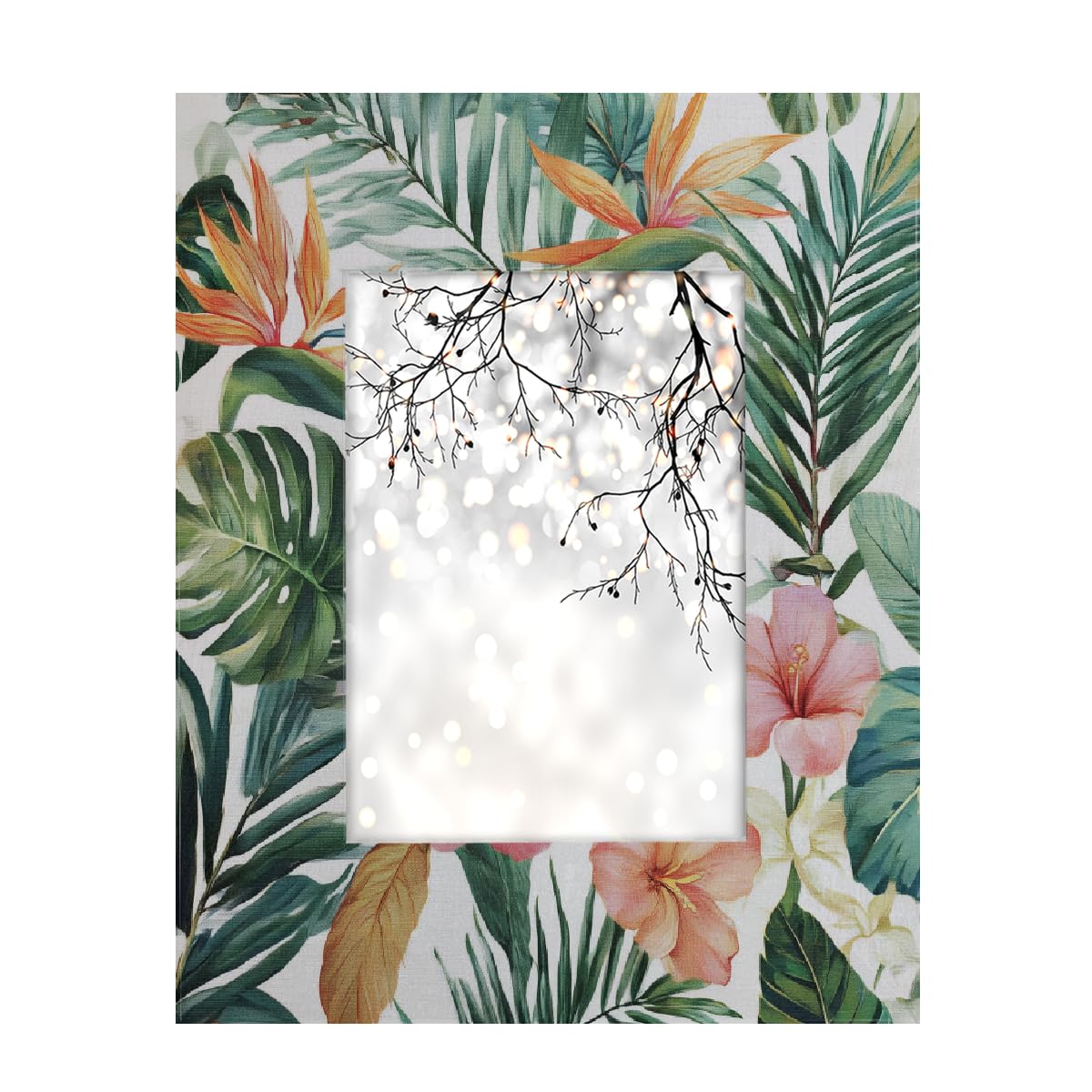Cadre photo en bois 13x18 cm avec motif feuilles de palmier aquarelle pour table et mur