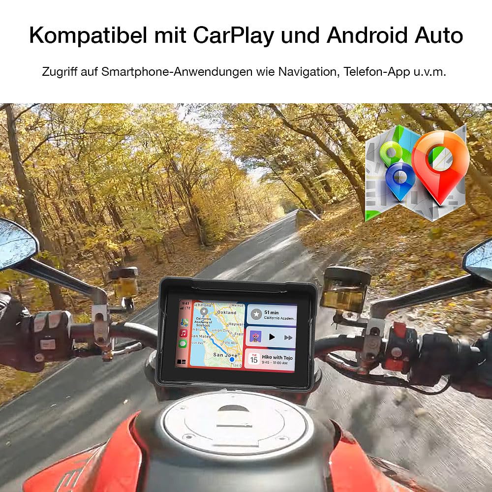 Lescars Motorrad Kamera: Motorrad-Navi-Display, 5", CarPlay- & Android-Auto-komp., 2 Kameras (Carplay Displays, Android Auto Monitor)