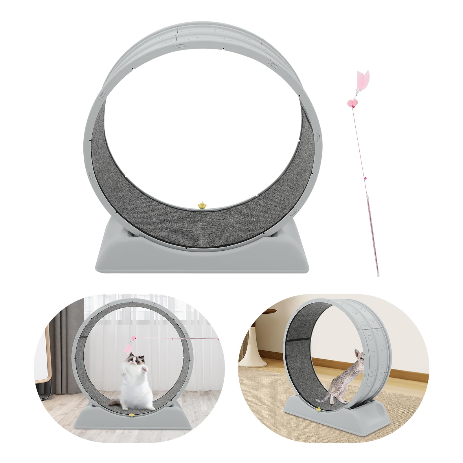 Rueda de 80 cm para gatos con gato Teaser, duración controlable de uso, rueda para correr, caminar y entrenar, hasta 10 kg (gris)