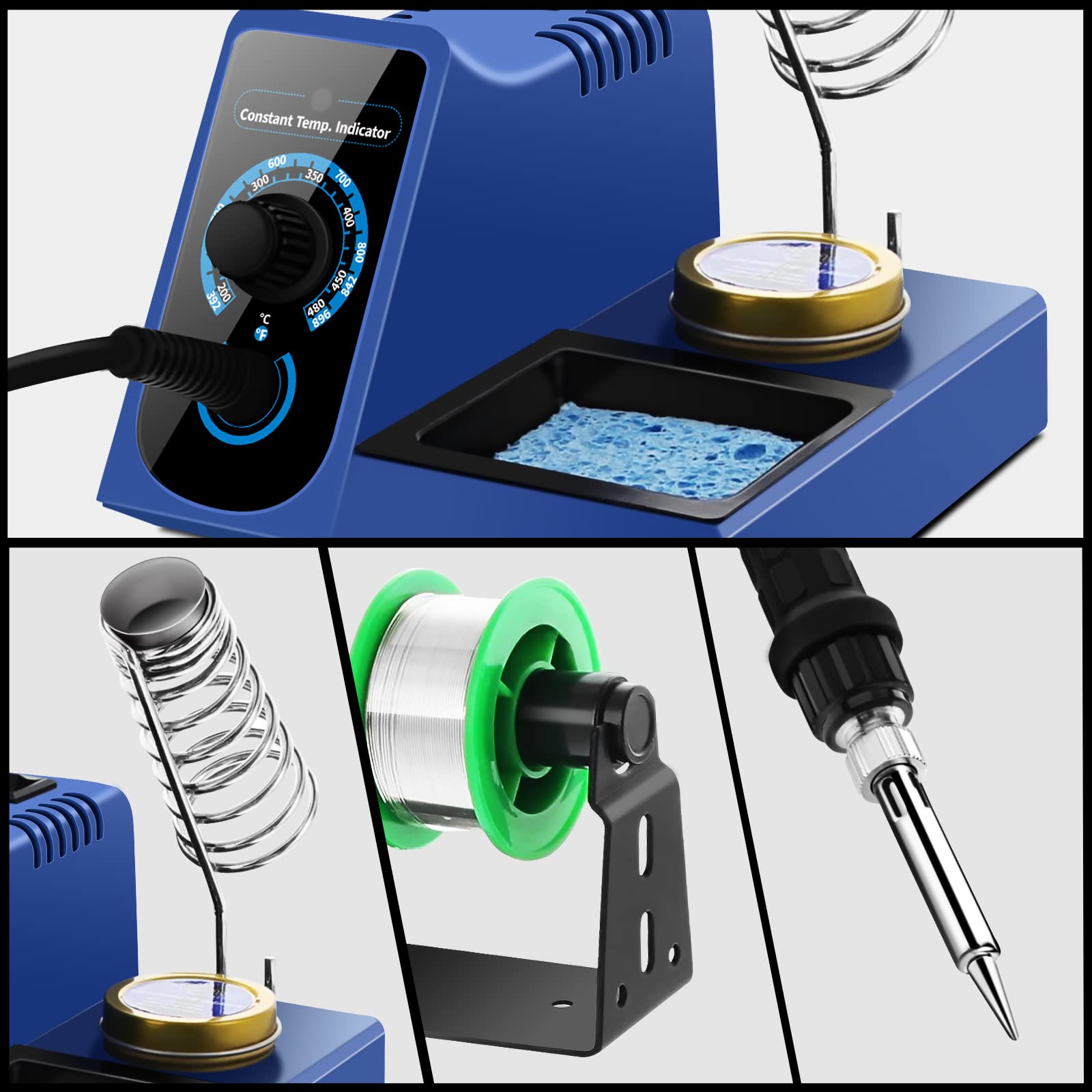 Stazioni di saldatura Stazione Saldatura 60W Professionale Saldatore Elettrico con Temperatura Regalabile 200°C-480°C Termostatica Intelligente con 5 Punte Sostituibili e Filo di saldatura