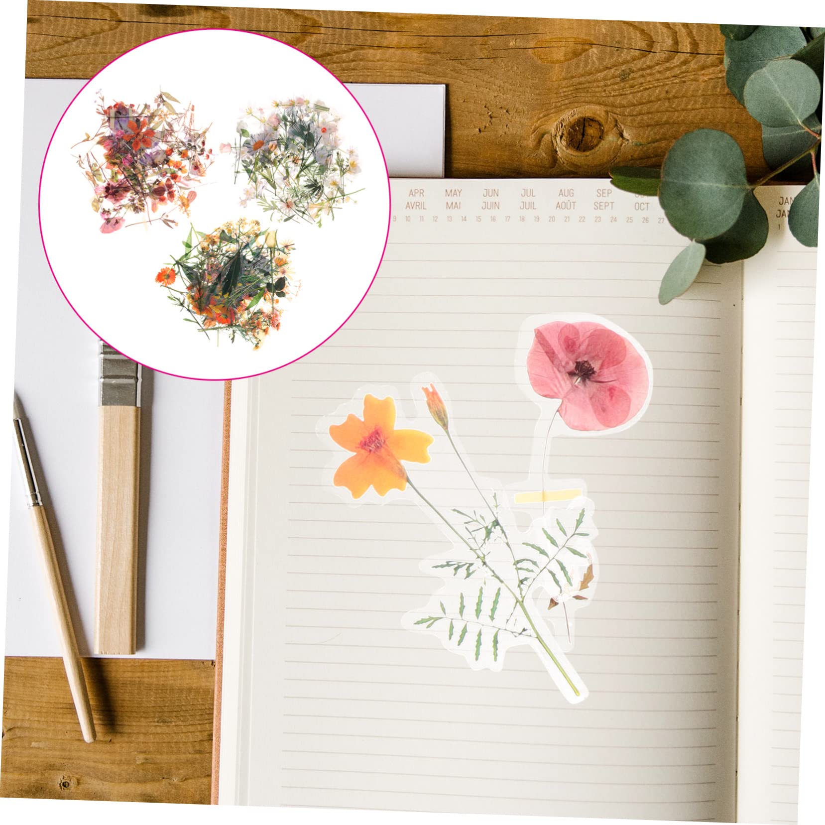SHINEOFI 600piezas Pegatinas Transparentes De Flores Vintage Para Scrapbooking y Manualidades y Resistentes Al Agua Material De Para y Tarjetas