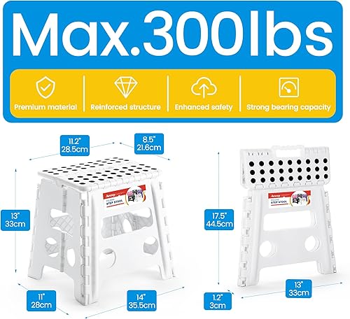 Miniatura 4 de Taburete plegable resistente de alta calidad de 13 pulgadas de altura para adultos, taburete de cocina, jardín, baño, color blanco Blanco,Bicolor