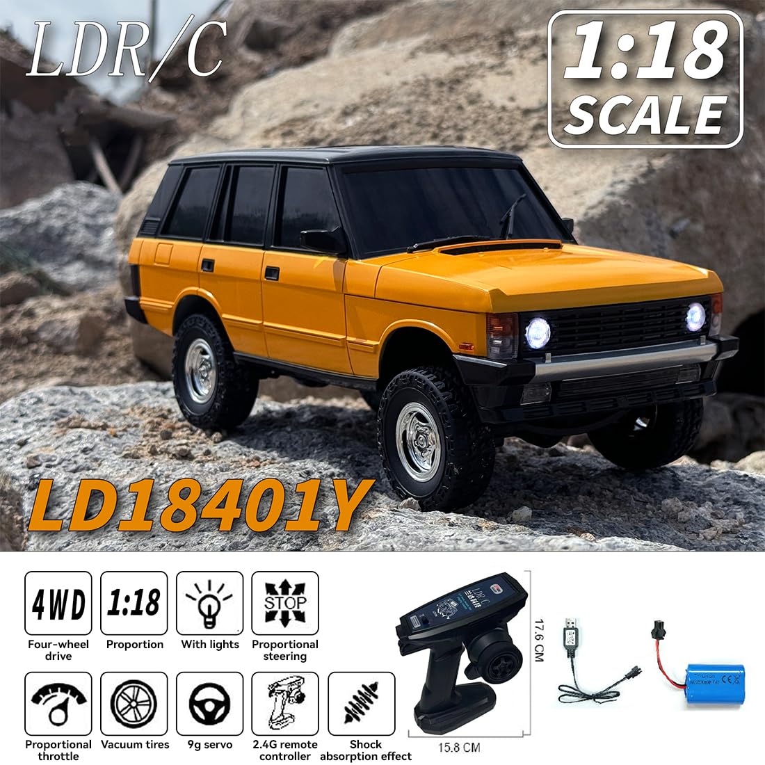 Skala 1/18 2,4 G 3CH 4WD Off-Road RC Model samochodu z rozkładanymi reflektorami, model pilota terenowego dla dorosłych, prezent dla chłopców (wersja RTR)