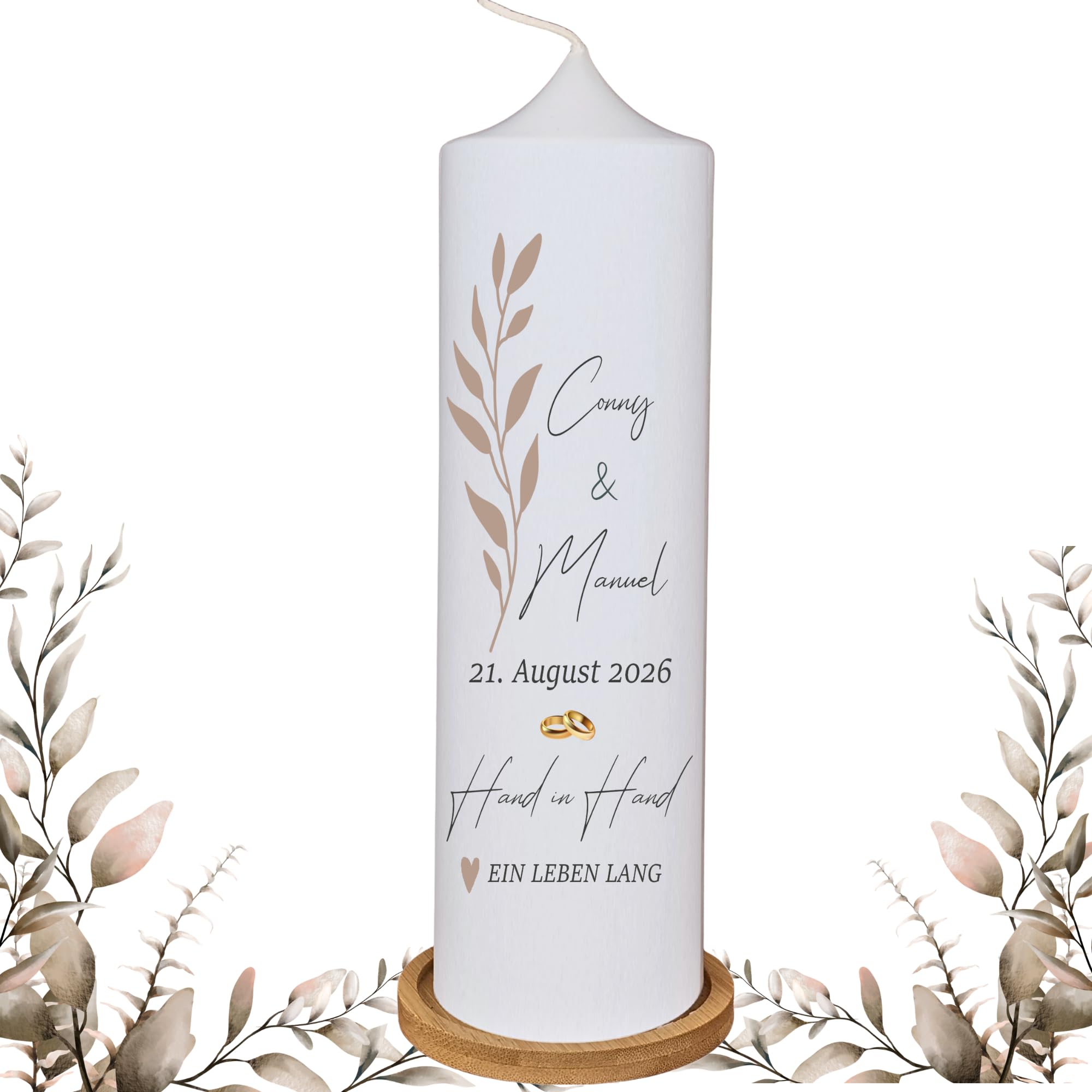 HandMakeCandle Hochzeitskerze Minimalistisch 25 x 7 cm | Mit Namen, Hochzeitsdatum, Trauspruch, Hochzeitsgeschenk